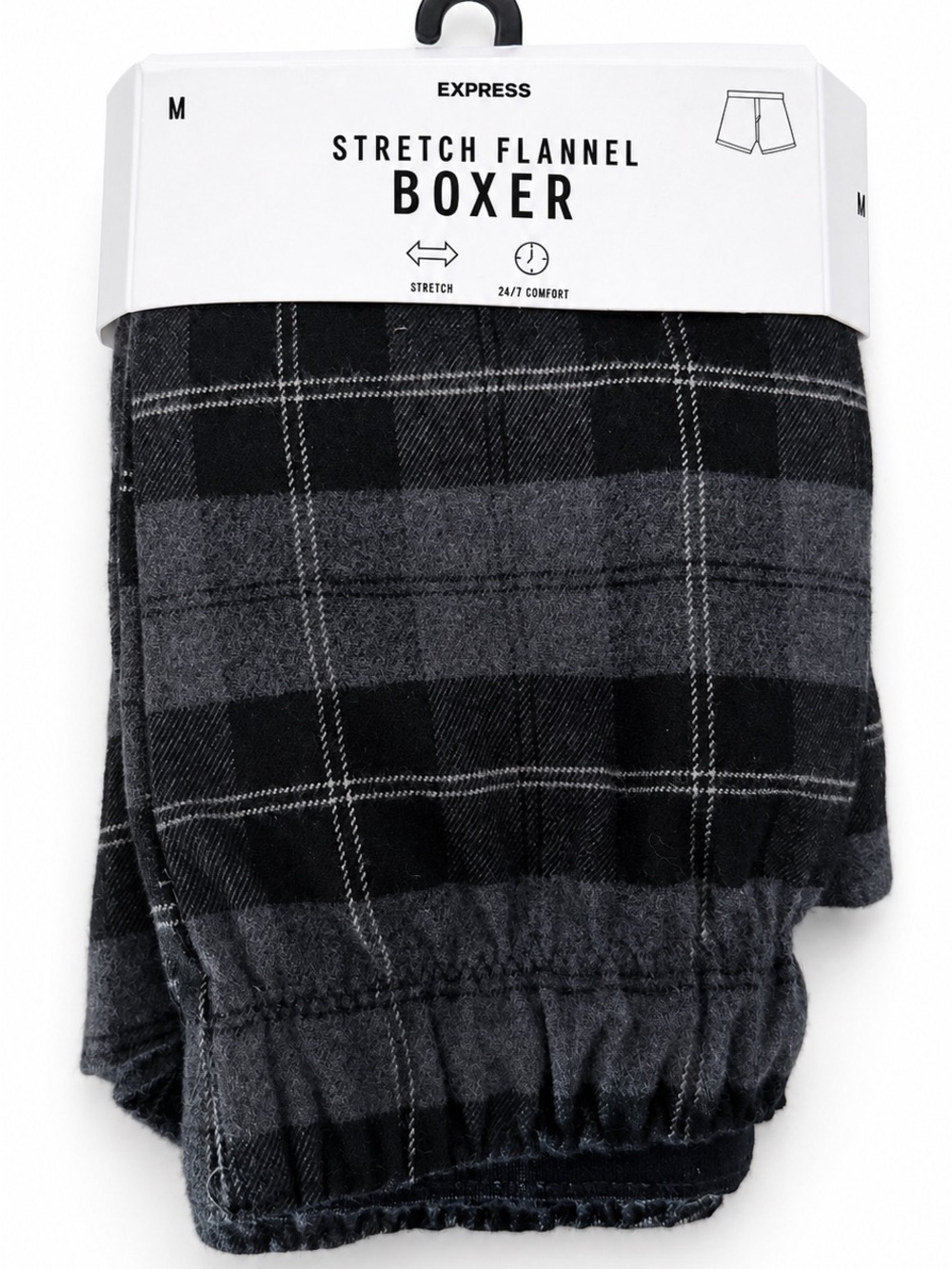 Express Men's Stretch Flannel Boxer - Black & Gray Plaid